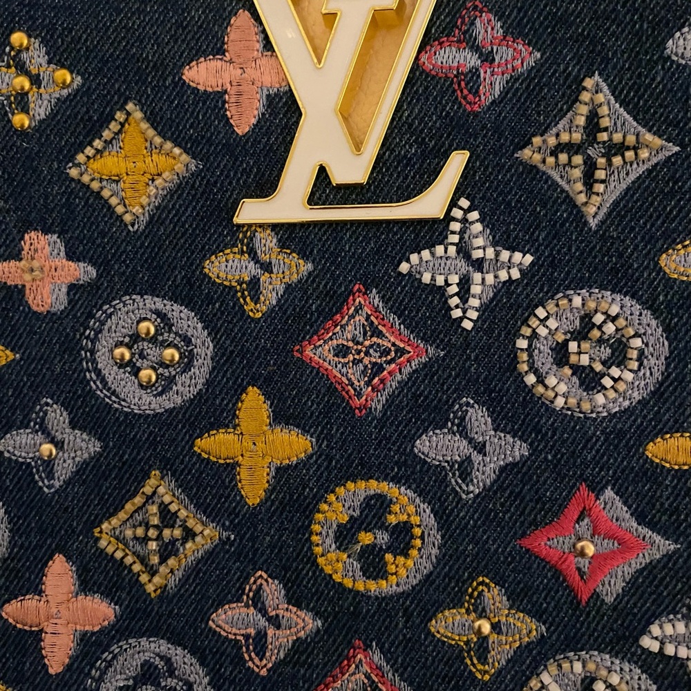 Louis Vuitton Denim Multicolor Monogram Top Handle Satchel with Cream Trim - Picture 2 of 9